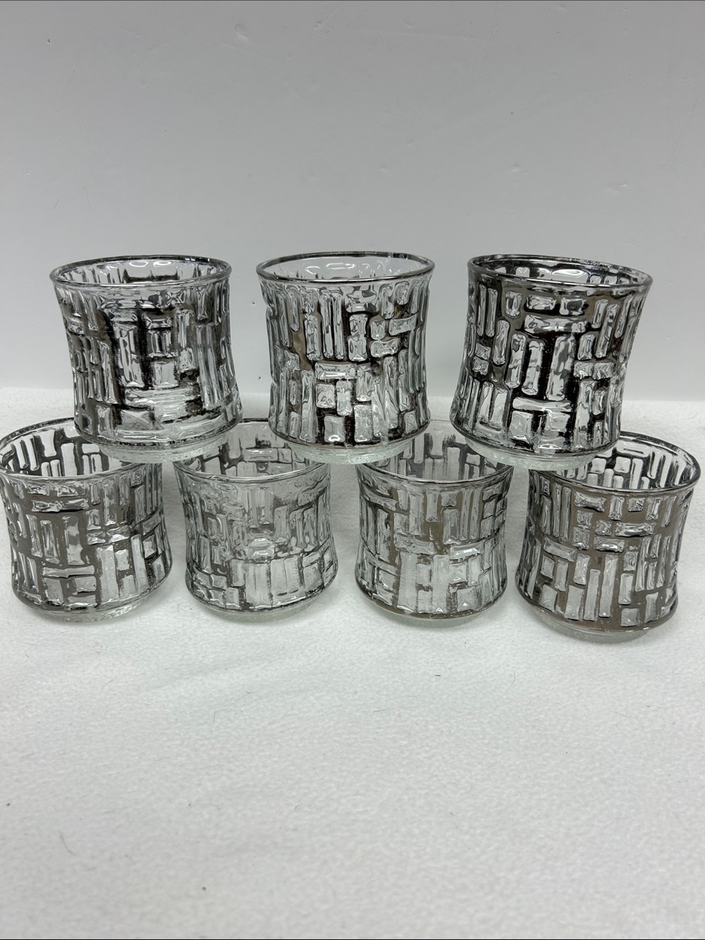 Vintage 1960’s set of 7 “Artica Chrome” brutalist design lowball glasses Libbey
